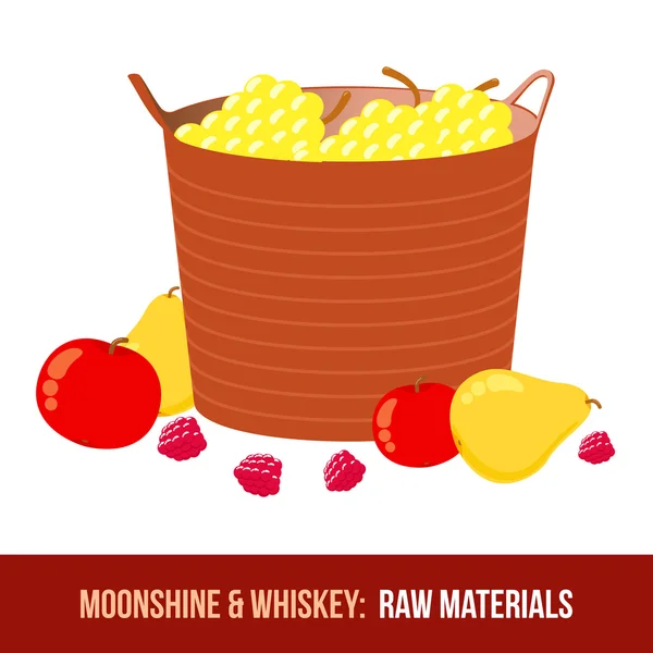 Moonshine e whisky. Raccolta delle materie prime — Vettoriale Stock