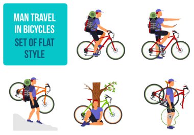 Bisiklet seyahat. Bisikletle seyahat bir adam.