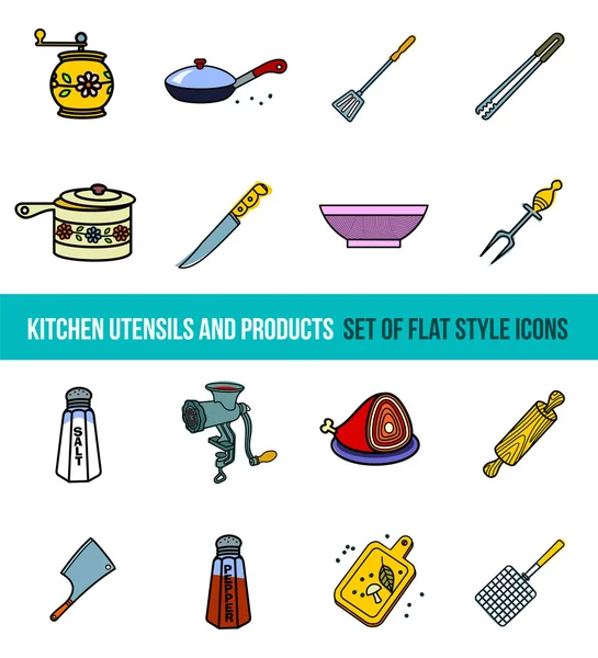 Conjunto vectorial de utensilios de cocina y herramientas de cocina — Vector de stock