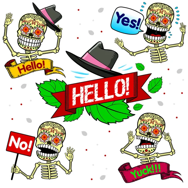 Funny skeletons. Emotions. Part One. — Stock Vector