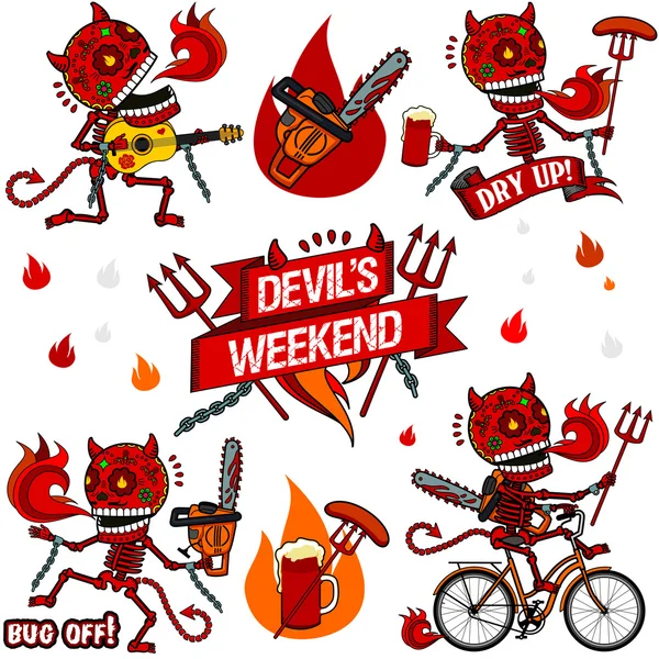 Смешные скелеты. Devil 's Weekend . — стоковый вектор