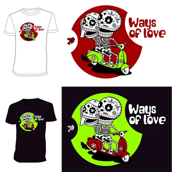 Skeletons. T-shirt. Ways of Love. — Stock Vector