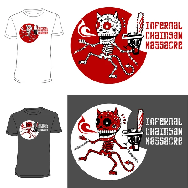 Esqueletos. T-shirt. Massacre Infernal . —  Vetores de Stock