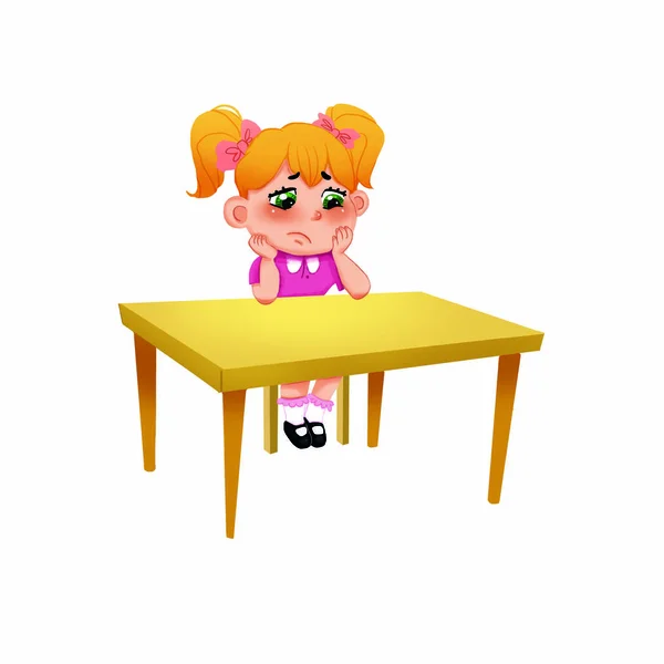 Little Sad Girl Child Sitting Chair White Background — Stock Photo, Image