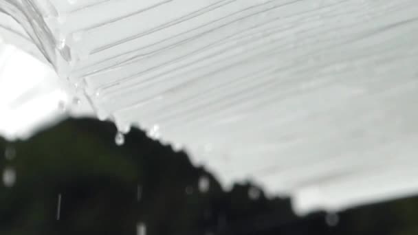 Gotas de agua caen del hielo en el techo . — Vídeos de Stock