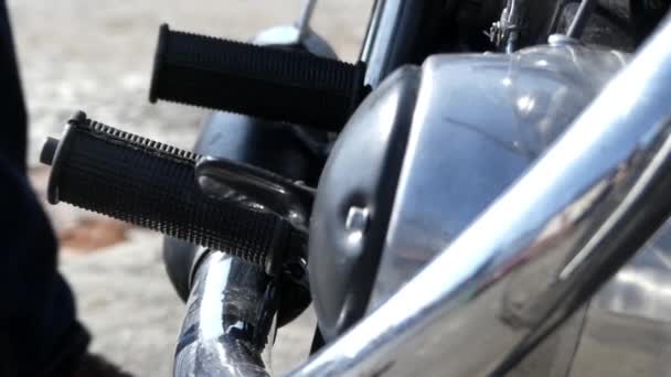 Exhaust Pipe of the Old Retro Motorcycle. — Stock Video
