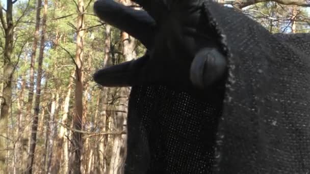 Černé kožené rukavice zblízka. — Stock video