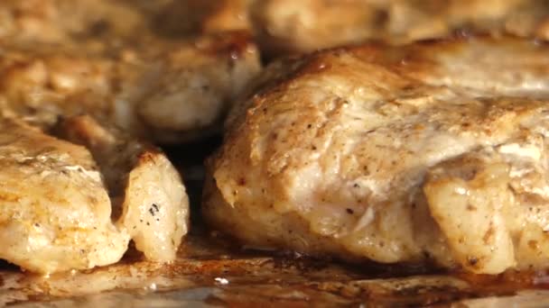 Delicious Meat Prepared on the Grill. Close Up. — Stock Video