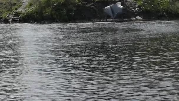 A cámara lenta. Pequeño Wakeboarder en el Parque . — Vídeos de Stock