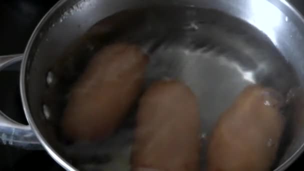 Stufato di Bratwurst nella pentola . — Video Stock