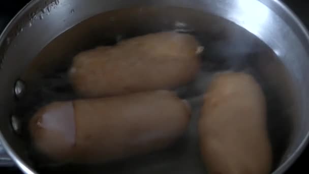 Stufato di Bratwurst nella pentola . — Video Stock