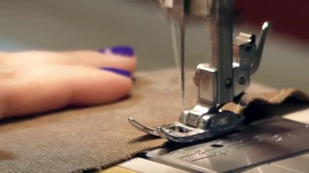 A Sewing Machine Sews Closeup. — Stock Video