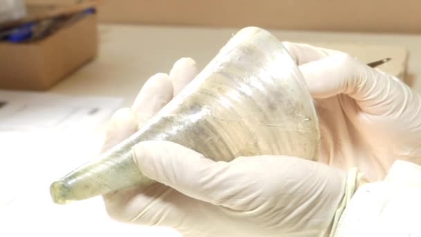 Unique Restoration Work: the Restoration of the Glass Goblet. Close up Shot. — Stock Video