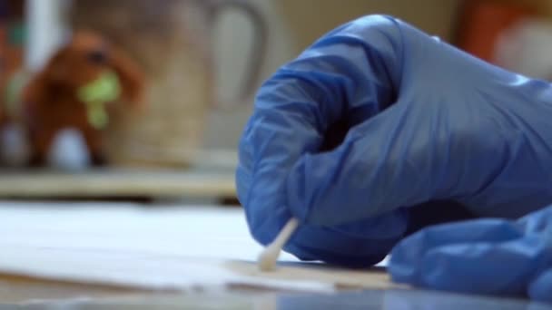 The Process of Restoration of Old Paintings in the Laboratory. Close Up. — Stock Video