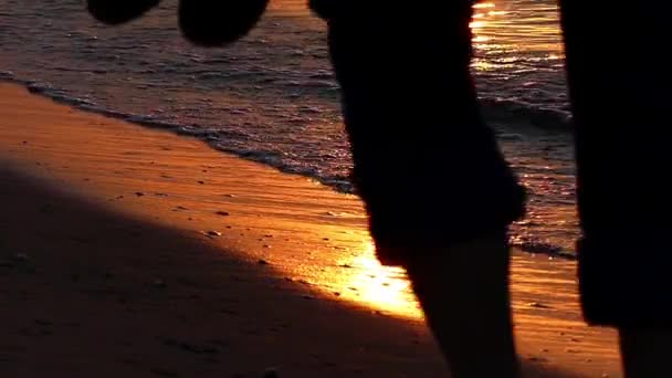 A Walk by the Ocean During Sunset. Slow Motion. — Stock Video