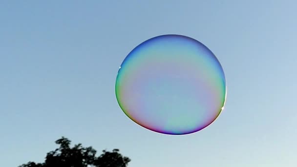 Une énorme bulle de savon flottant dans le ciel. Mouvement lent . — Video