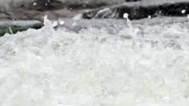 Rascher Fluss eines Gebirgsflusses. Wasser spritzt aus nächster Nähe. — Stockvideo