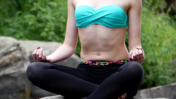 Meditatie in de natuur. Lichaam van meditatie meisje. — Stockvideo