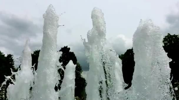 Fountain in slow motion. Beautiful action in the park. — Stock Video