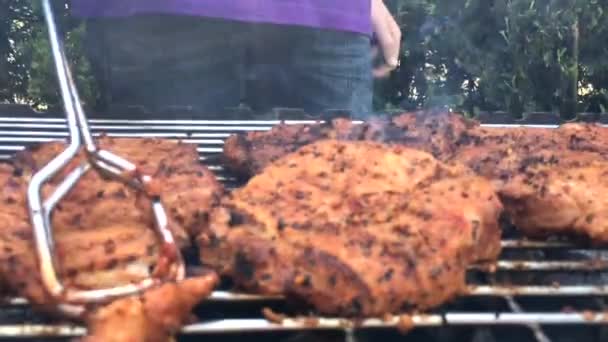 Saftige Steaks auf dem Grill zubereitet. — Stockvideo
