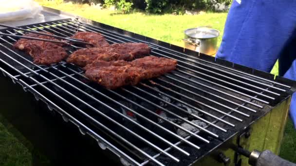 Šťavnatý steak na grilu. — Stock video