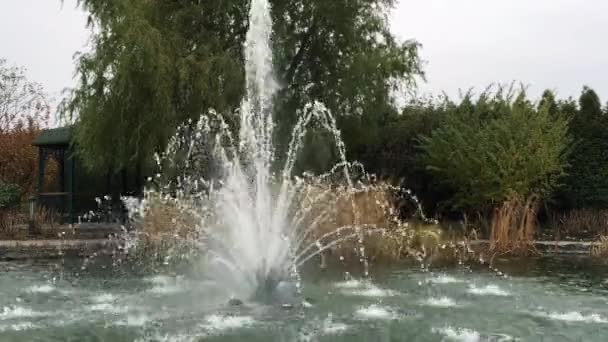 Belle fontaine moderne dans le lac . — Video