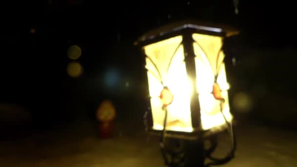 Straat lamp op de nacht in besneeuwde weer. Gericht. — Stockvideo