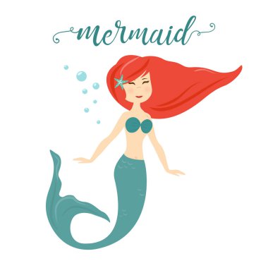 Denizde bir deniz kızı. vektör illüstrasyonu