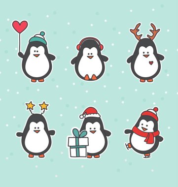 Sevimli çizgi film simgelerine sahip Noel karakterleri koleksiyonu 