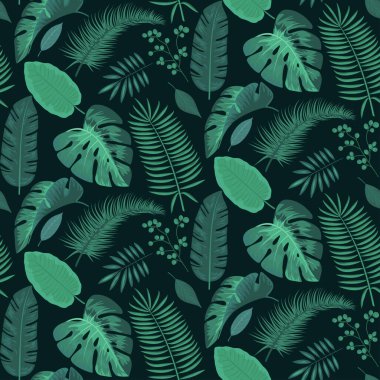 Kusursuz tropikal yaprak desen tasarımı - eğlenceli yaz botanik tekrarı desen tasarımı baskı veya moda için yeşil palmiye bitkileri