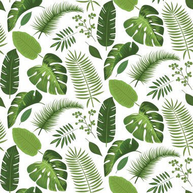 Kusursuz tropikal yaprak desen tasarımı - eğlenceli yaz botanik tekrarı desen tasarımı baskı veya moda için yeşil palmiye bitkileri