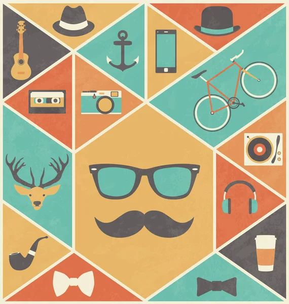 Hipster erkeklerin ve moda aksesuarlarının gölgeli düz ikonlar.
