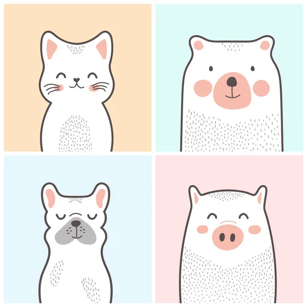 Set Van Schattige Dieren Vectorillustratie — Stockvector