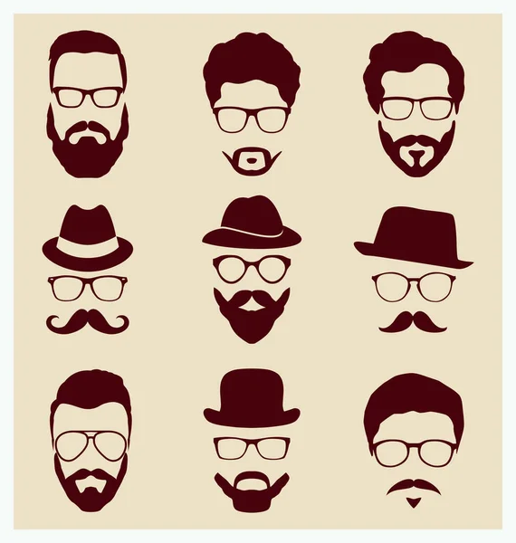 Conjunto Estilo Hipster Bigote Bigotes Ilustración Vectorial — Archivo Imágenes Vectoriales