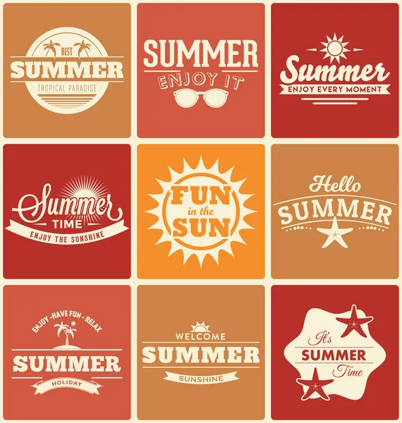 Colorida Colección Diseño Tipografía Verano Conjunto Doce Diseños Verano Estilo — Vector de stock