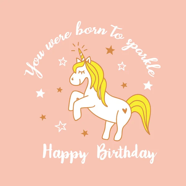 Joyeux Anniversaire Modèle Carte Avec Licorne Mignonne — Image vectorielle