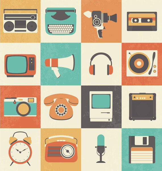 Vintage style icons for web, mobile and technology — Stock Illustration Vintage Style Icons Web Mobile Technology — Stock Vector