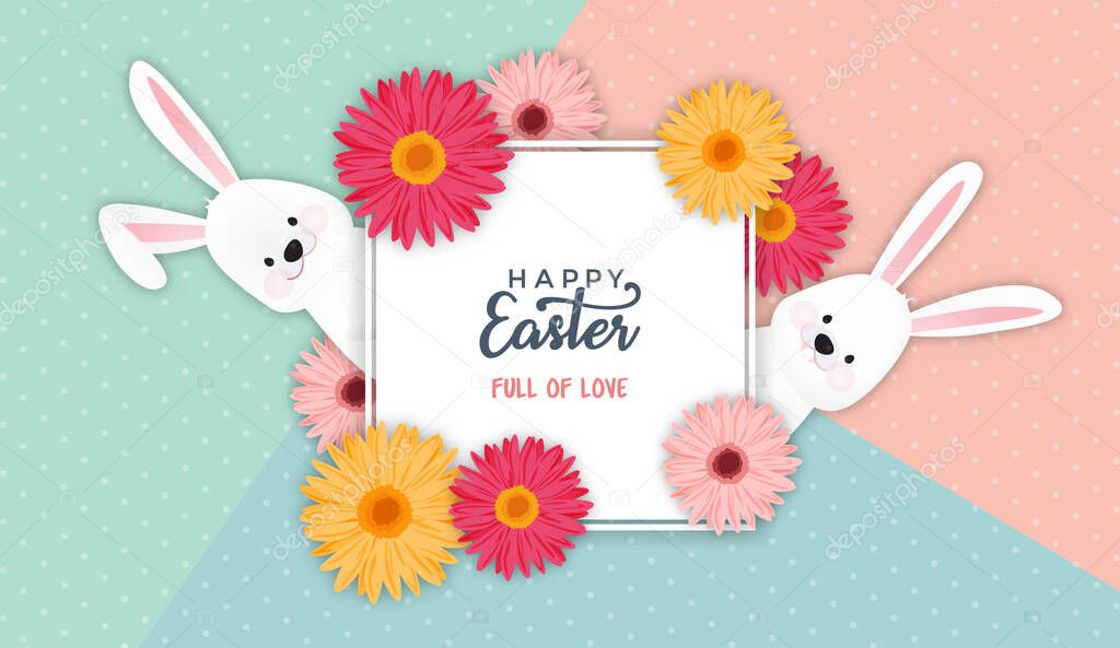 Happy Easter card template with cute bunnies