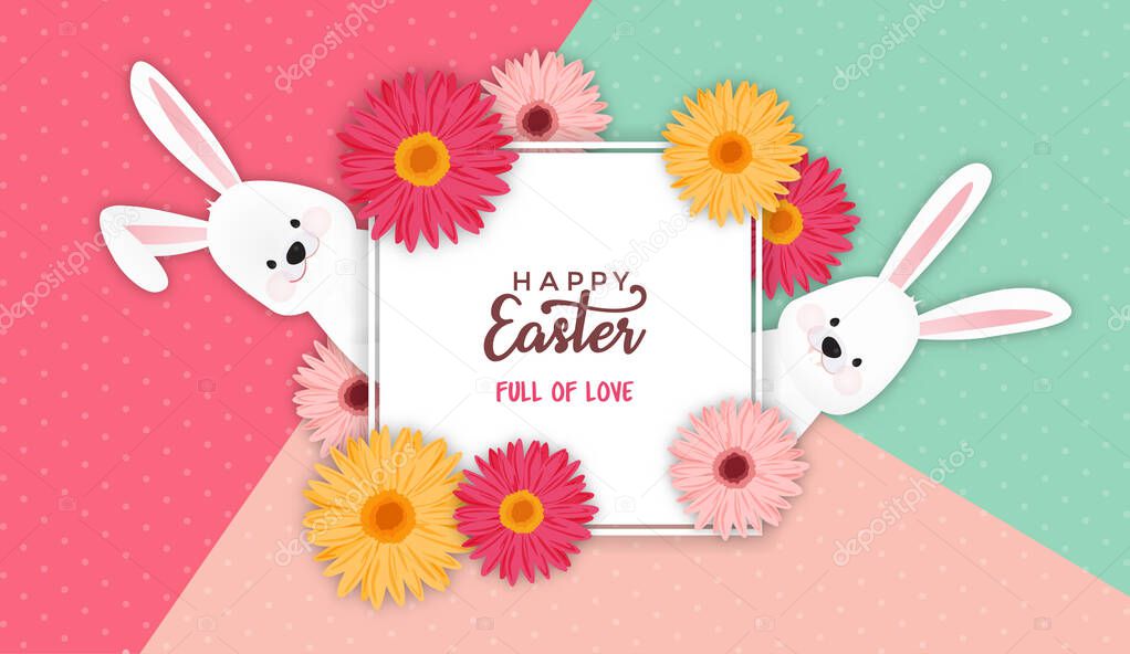 Happy Easter card template with cute bunnies