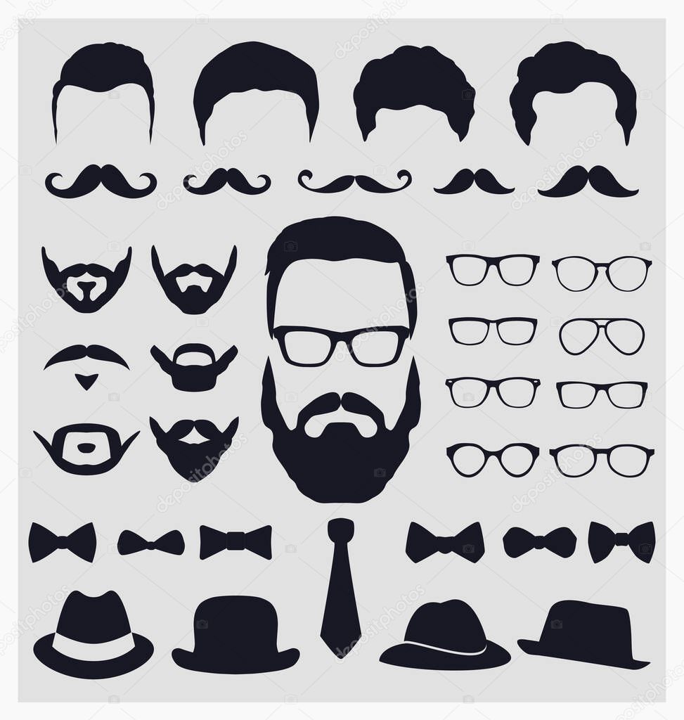 set of hipster style mustache and mustaches, vector illustration
