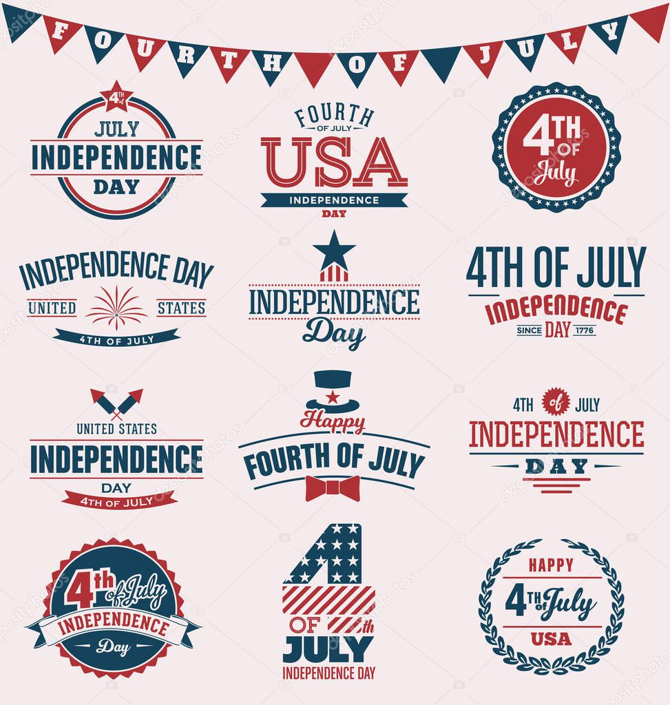 set of vector labels and badges for independence day of america