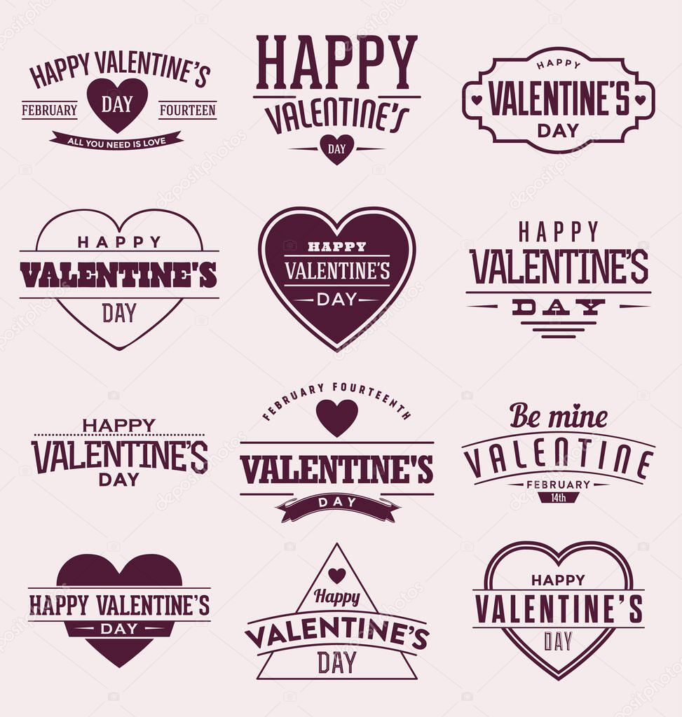 Set of Valentines Day gift tags typographic vector design with illustrations and wishes