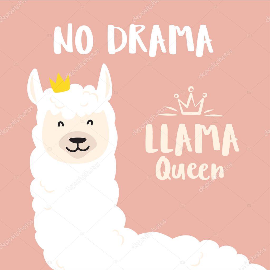 no drama llama queen, colorful cute character 