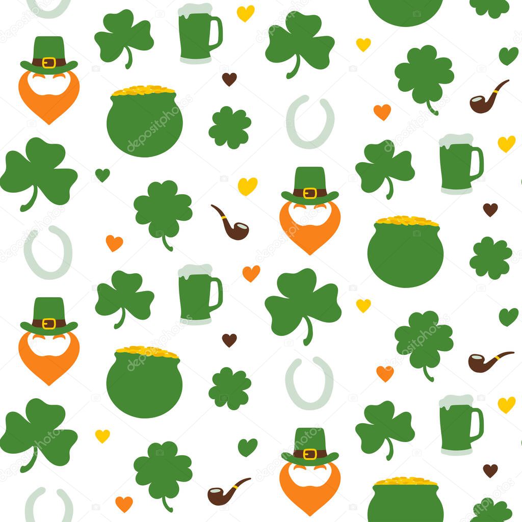 seamless pattern with st. patrick's day symbols vector illustration