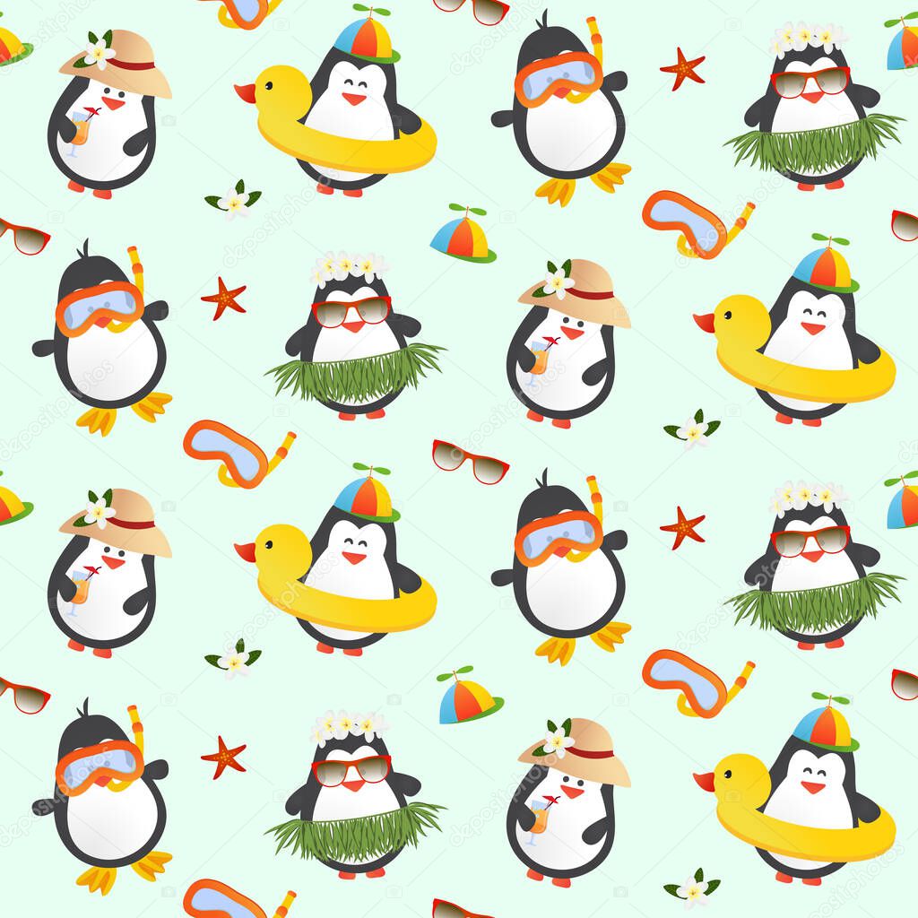 seamless pattern with cute penguins