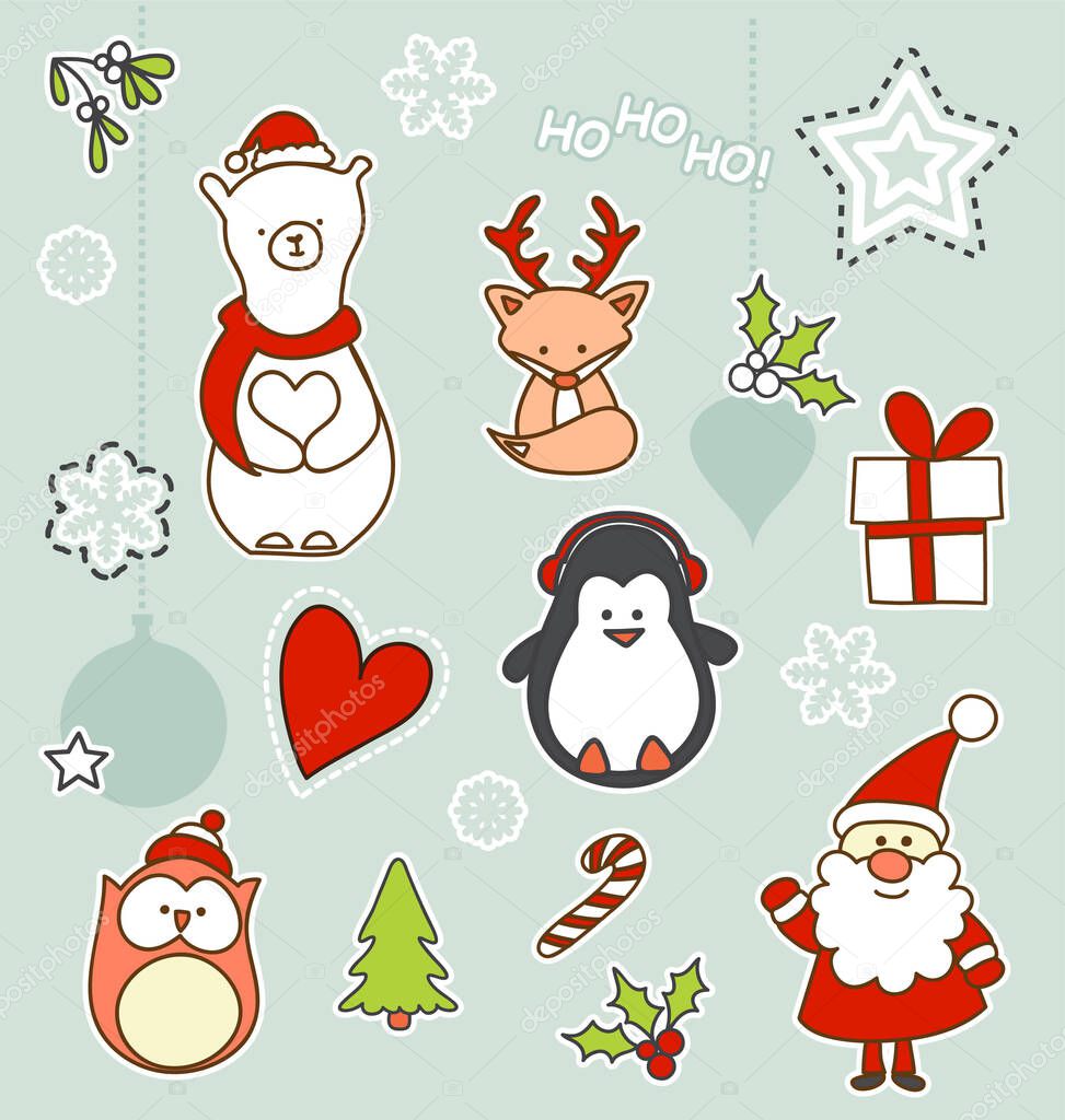 Collection of Christmas characters with cute cartoon icons 
