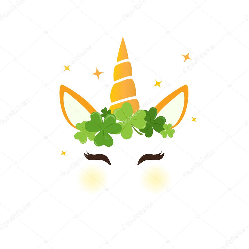 Cute unicorn character for Saint Patrick's Day vector graphic design.