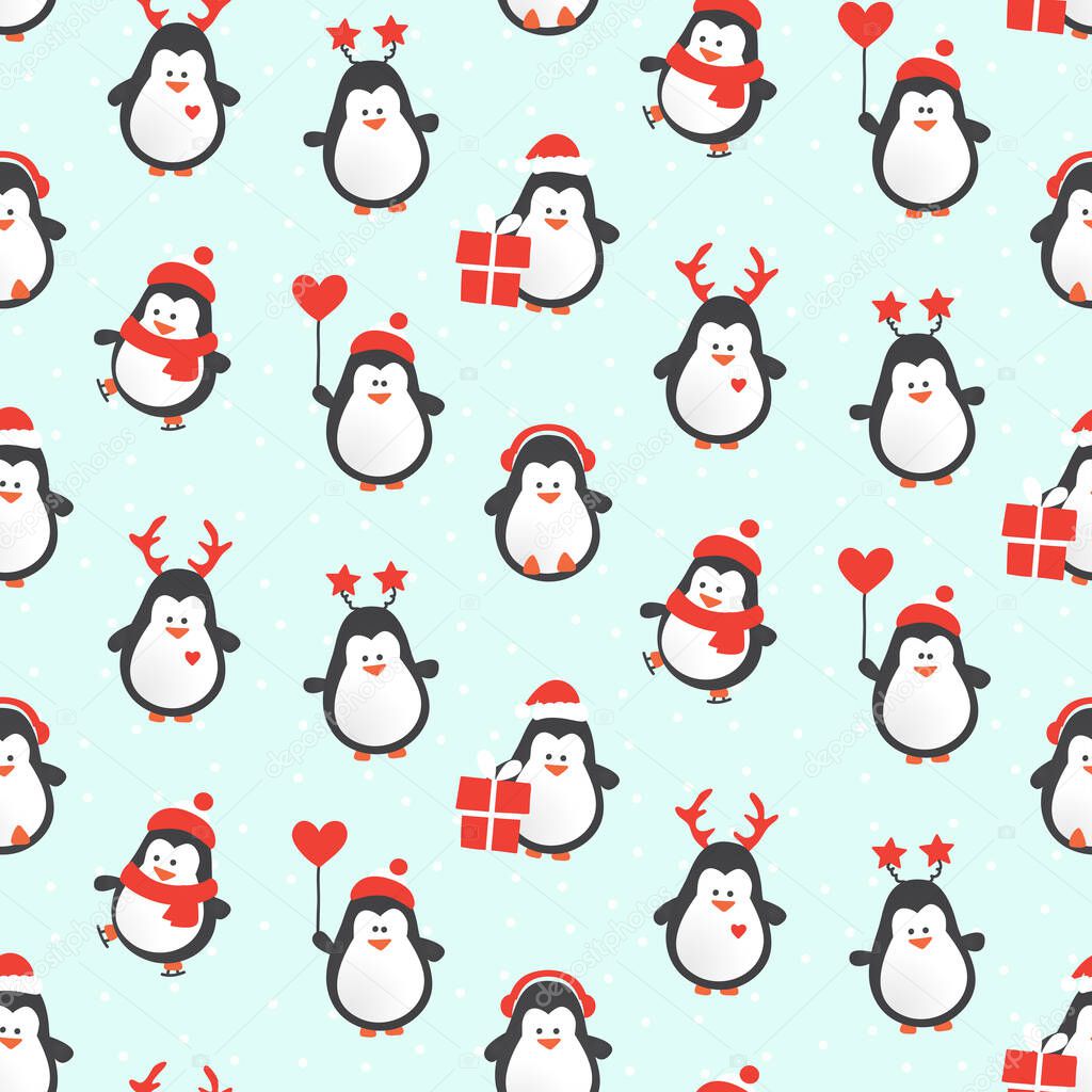 xmas penguins pattern, vector illustration, christmas concept