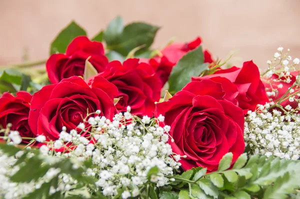 Baby's breath och röda rosor — Stockfoto