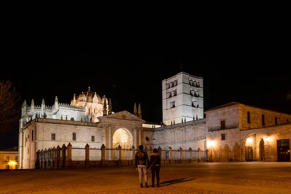 Kathedrale Von Zamora Der Nacht Spanien Blick Auf Die Kathedrale — Stockfoto